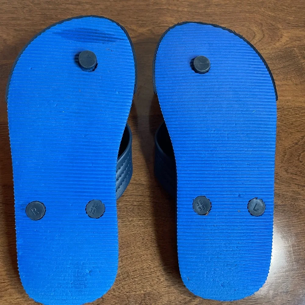 Kids Blue‎ Flip Flops with Sailboat Pattern, Size 32-33 (1- 1 1/2)